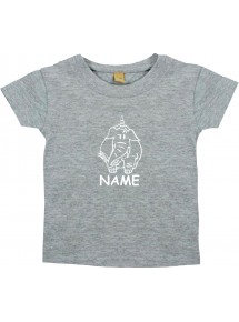 Kinder T-Shirt lustige Tiere mit Wunschnamen EinhornElefant , Einhorn, Elefant grau, 0-6 Monate