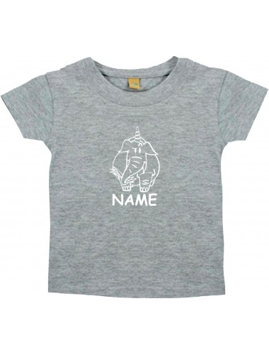 Kinder T-Shirt lustige Tiere mit Wunschnamen EinhornElefant , Einhorn, Elefant grau, 0-6 Monate