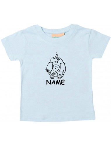 Kinder T-Shirt lustige Tiere mit Wunschnamen EinhornElefant , Einhorn, Elefant hellblau, 0-6 Monate