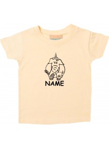 Kinder T-Shirt lustige Tiere mit Wunschnamen EinhornElefant , Einhorn, Elefant hellgelb, 0-6 Monate