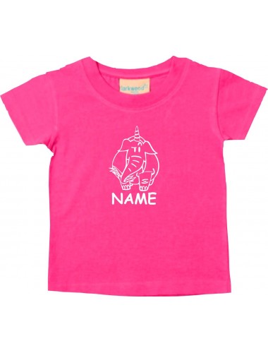 Kinder T-Shirt lustige Tiere mit Wunschnamen EinhornElefant , Einhorn, Elefant pink, 0-6 Monate