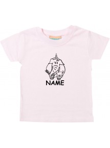 Kinder T-Shirt lustige Tiere mit Wunschnamen EinhornElefant , Einhorn, Elefant rosa, 0-6 Monate