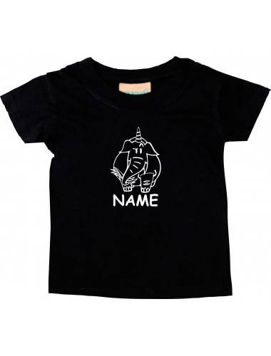 Kinder T-Shirt lustige Tiere mit Wunschnamen EinhornElefant , Einhorn, Elefant schwarz, 0-6 Monate