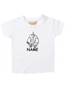 Kinder T-Shirt lustige Tiere mit Wunschnamen EinhornElefant , Einhorn, Elefant weiss, 0-6 Monate