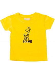 Kinder T-Shirt lustige Tiere mit Wunschnamen Einhorngiraffe, Einhorn, Giraffe gelb, 0-6 Monate