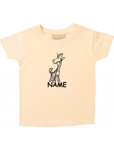 Kinder T-Shirt lustige Tiere mit Wunschnamen Einhorngiraffe, Einhorn, Giraffe hellgelb, 0-6 Monate