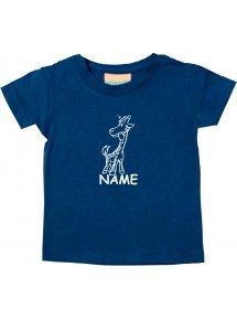 Kinder T-Shirt lustige Tiere mit Wunschnamen Einhorngiraffe, Einhorn, Giraffe navy, 0-6 Monate