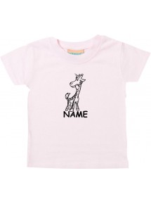 Kinder T-Shirt lustige Tiere mit Wunschnamen Einhorngiraffe, Einhorn, Giraffe rosa, 0-6 Monate