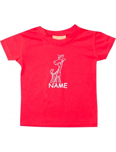 Kinder T-Shirt lustige Tiere mit Wunschnamen Einhorngiraffe, Einhorn, Giraffe rot, 0-6 Monate