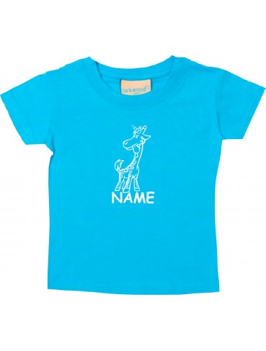 Kinder T-Shirt lustige Tiere mit Wunschnamen Einhorngiraffe, Einhorn, Giraffe tuerkis, 0-6 Monate