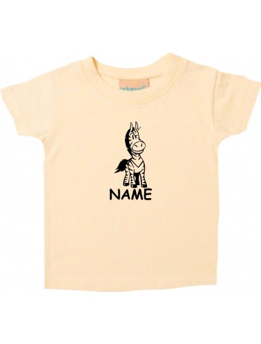 Kinder T-Shirt lustige Tiere mit Wunschnamen EinhornZebra , Einhorn, Zebra hellgelb, 0-6 Monate