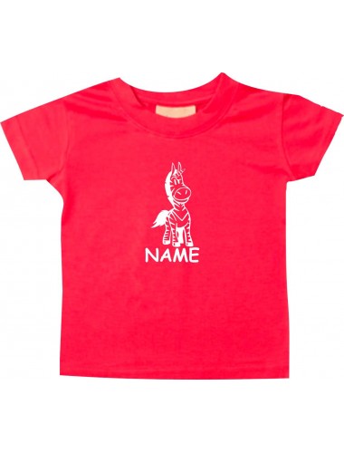 Kinder T-Shirt lustige Tiere mit Wunschnamen EinhornZebra , Einhorn, Zebra rot, 0-6 Monate