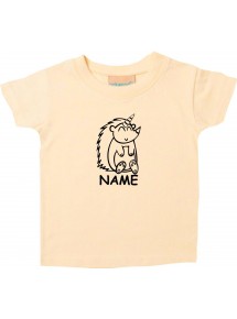 Kinder T-Shirt lustige Tiere mit Wunschnamen Einhornigel, Einhorn, Igel hellgelb, 0-6 Monate