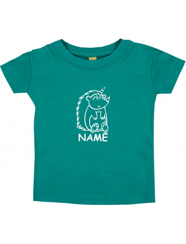 Kinder T-Shirt lustige Tiere mit Wunschnamen Einhornigel, Einhorn, Igel jade, 0-6 Monate
