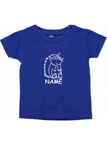 Kinder T-Shirt lustige Tiere mit Wunschnamen Einhornigel, Einhorn, Igel lila, 0-6 Monate
