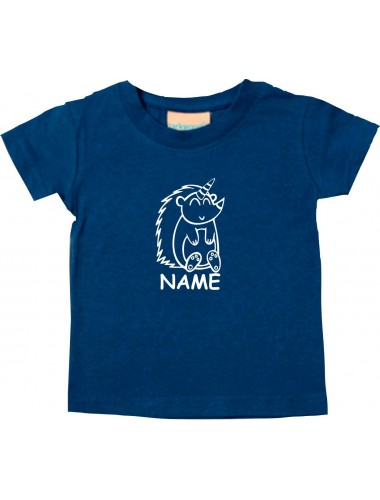 Kinder T-Shirt lustige Tiere mit Wunschnamen Einhornigel, Einhorn, Igel navy, 0-6 Monate