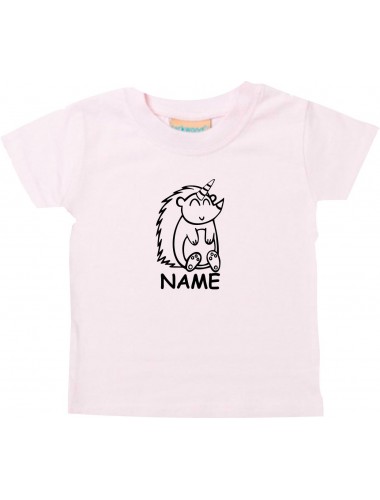 Kinder T-Shirt lustige Tiere mit Wunschnamen Einhornigel, Einhorn, Igel rosa, 0-6 Monate