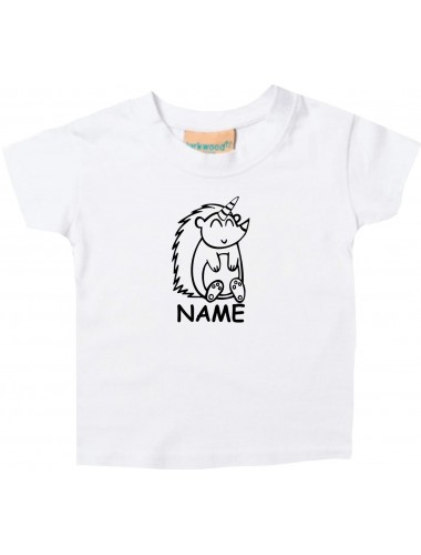 Kinder T-Shirt lustige Tiere mit Wunschnamen Einhornigel, Einhorn, Igel weiss, 0-6 Monate
