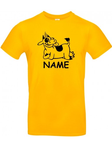 Kinder-Shirt lustige Tiere mit Wunschnamen Einhornkuh, Einhorn, Kuh , gelb, 104