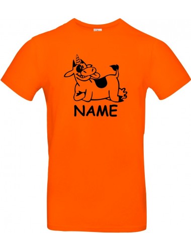 Kinder-Shirt lustige Tiere mit Wunschnamen Einhornkuh, Einhorn, Kuh , orange, 104