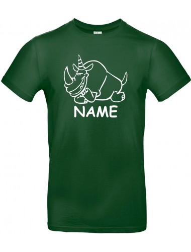 Kinder-Shirt lustige Tiere mit Wunschnamen Einhornnashorn, Einhorn, Nashorn, dunkelgruen, 104