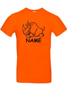 Kinder-Shirt lustige Tiere mit Wunschnamen Einhornnashorn, Einhorn, Nashorn, orange, 104