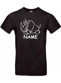 Kinder-Shirt lustige Tiere mit Wunschnamen Einhornnashorn, Einhorn, Nashorn, schwarz, 104