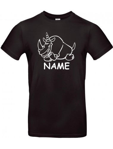 Kinder-Shirt lustige Tiere mit Wunschnamen Einhornnashorn, Einhorn, Nashorn, schwarz, 104