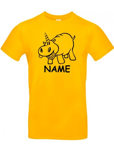 Kinder-Shirt lustige Tiere mit Wunschnamen Einhornnilpferd, Einhorn, Nilpferd, gelb, 104