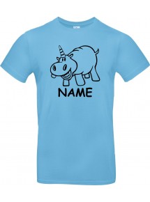 Kinder-Shirt lustige Tiere mit Wunschnamen Einhornnilpferd, Einhorn, Nilpferd, hellblau, 104