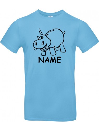 Kinder-Shirt lustige Tiere mit Wunschnamen Einhornnilpferd, Einhorn, Nilpferd, hellblau, 104