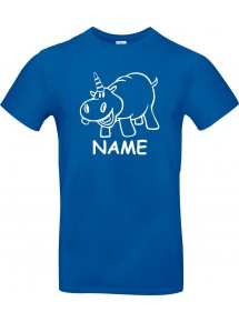 Kinder-Shirt lustige Tiere mit Wunschnamen Einhornnilpferd, Einhorn, Nilpferd, royalblau, 104