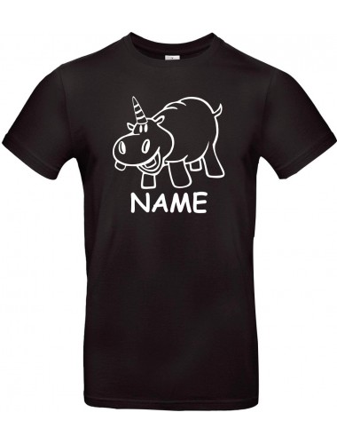 Kinder-Shirt lustige Tiere mit Wunschnamen Einhornnilpferd, Einhorn, Nilpferd, schwarz, 104