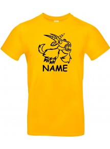 Kinder-Shirt lustige Tiere mit Wunschnamen Einhornziege, Einhorn, Ziege, gelb, 104