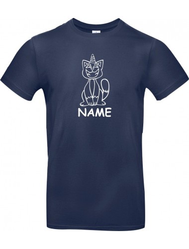 Kinder-Shirt lustige Tiere mit Wunschnamen Einhornkatze, Einhorn, Katze, blau, 104