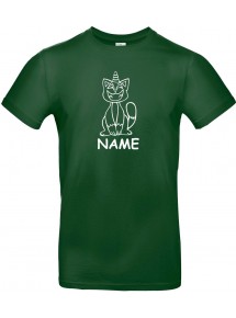 Kinder-Shirt lustige Tiere mit Wunschnamen Einhornkatze, Einhorn, Katze, dunkelgruen, 104