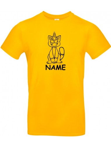 Kinder-Shirt lustige Tiere mit Wunschnamen Einhornkatze, Einhorn, Katze, gelb, 104