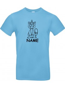 Kinder-Shirt lustige Tiere mit Wunschnamen Einhornkatze, Einhorn, Katze, hellblau, 104