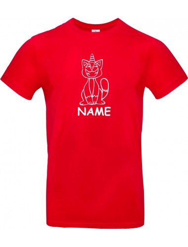 Kinder-Shirt lustige Tiere mit Wunschnamen Einhornkatze, Einhorn, Katze, rot, 104