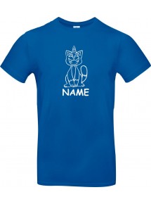 Kinder-Shirt lustige Tiere mit Wunschnamen Einhornkatze, Einhorn, Katze, royalblau, 104
