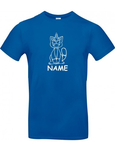 Kinder-Shirt lustige Tiere mit Wunschnamen Einhornkatze, Einhorn, Katze, royalblau, 104