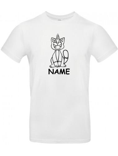 Kinder-Shirt lustige Tiere mit Wunschnamen Einhornkatze, Einhorn, Katze, weiss, 104