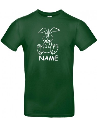 Kinder-Shirt lustige Tiere mit Wunschnamen Einhornhase, Einhorn, Hase, dunkelgruen, 104