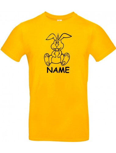 Kinder-Shirt lustige Tiere mit Wunschnamen Einhornhase, Einhorn, Hase, gelb, 104