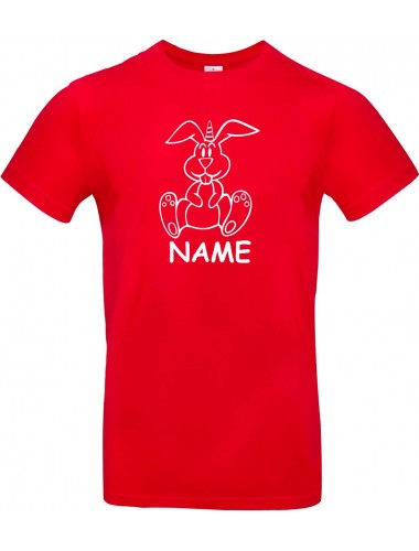 Kinder-Shirt lustige Tiere mit Wunschnamen Einhornhase, Einhorn, Hase, rot, 104