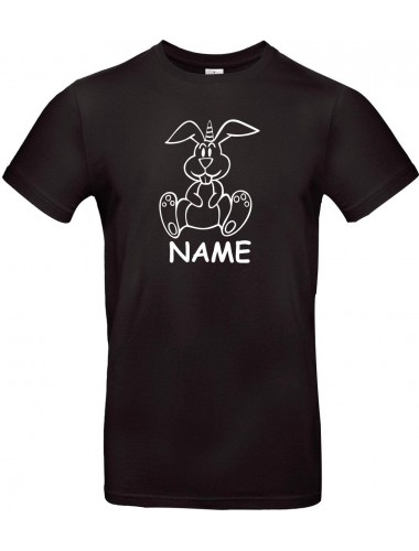 Kinder-Shirt lustige Tiere mit Wunschnamen Einhornhase, Einhorn, Hase, schwarz, 104