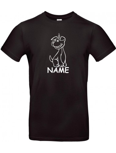 Kinder-Shirt lustige Tiere mit Wunschnamen Einhornhund, Einhorn, Hund, schwarz, 104