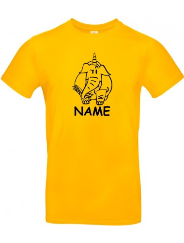 Kinder-Shirt lustige Tiere mit Wunschnamen Einhornelefant, Einhorn, Elefant gelb, 104