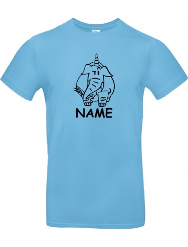 Kinder-Shirt lustige Tiere mit Wunschnamen Einhornelefant, Einhorn, Elefant hellblau, 104