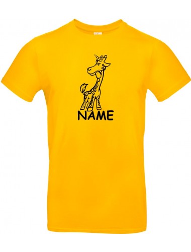 Kinder-Shirt lustige Tiere mit Wunschnamen Einhorngiraffe, Einhorn, Giraffe, gelb, 104
